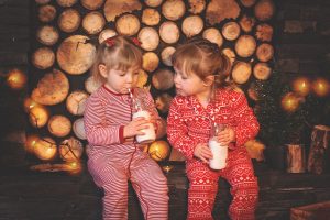 kids drinking milkshake wearing pajamas